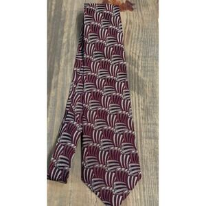 Audrey Buckner Mens Silk Tie Burgundy Silver Geometric Retro Vintage Preppy Rare